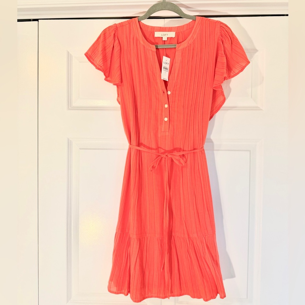 LOFT Vibrant Coral Midi Dress